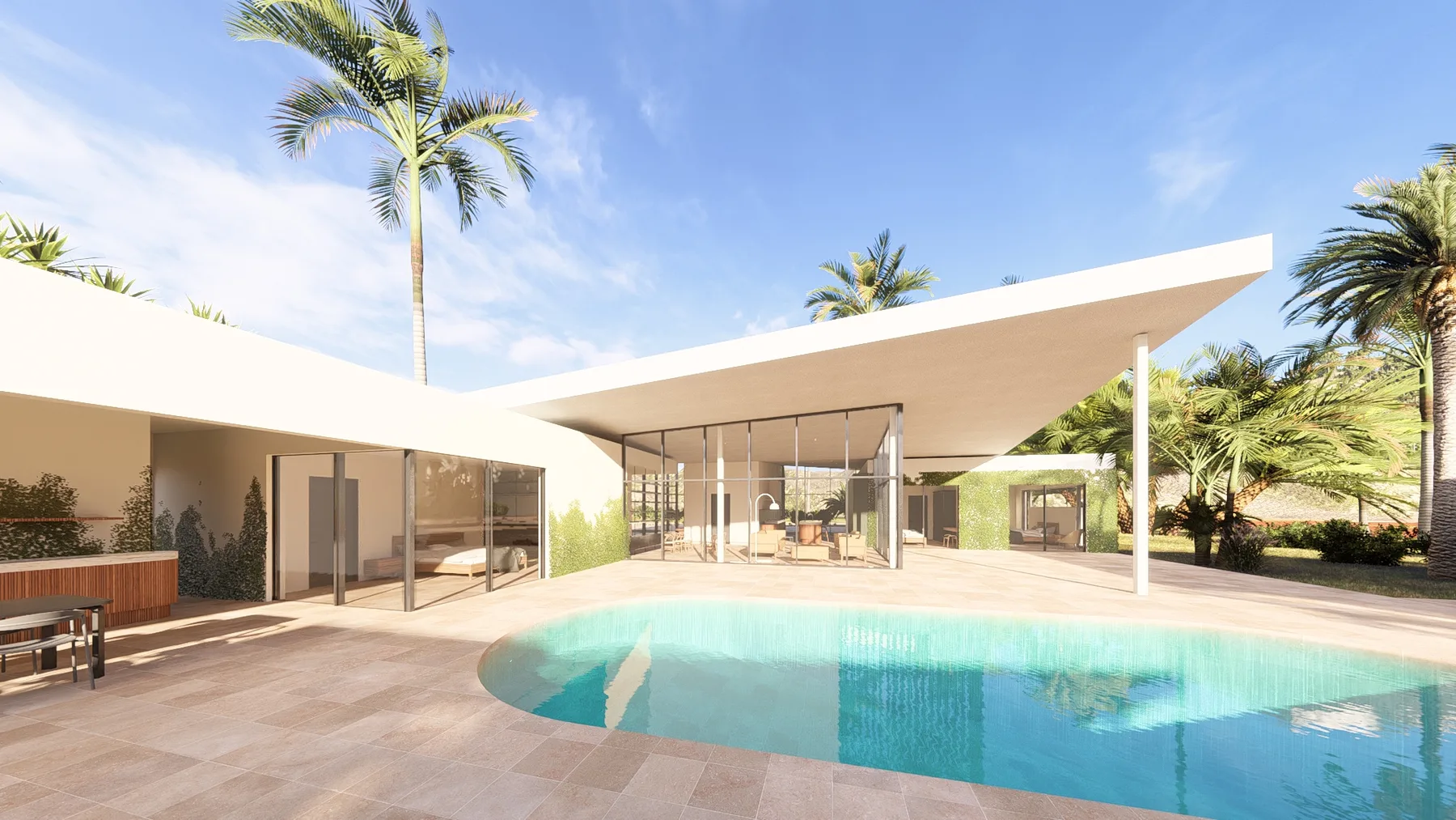 Bauhu residence with pool terrace and contemporary elevation