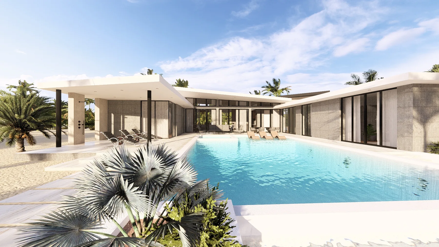 Jade Bauhu residence with pool and exterior living space