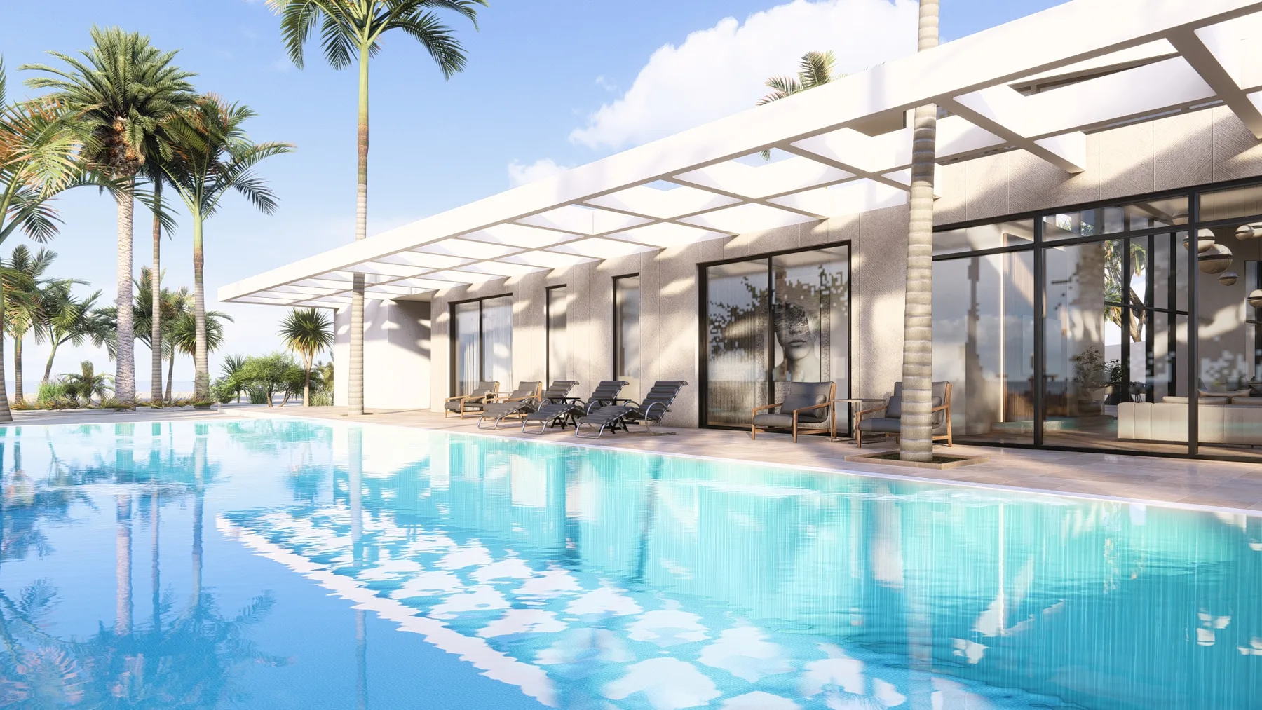 Moonstone Bauhu residence with pergola and pool
